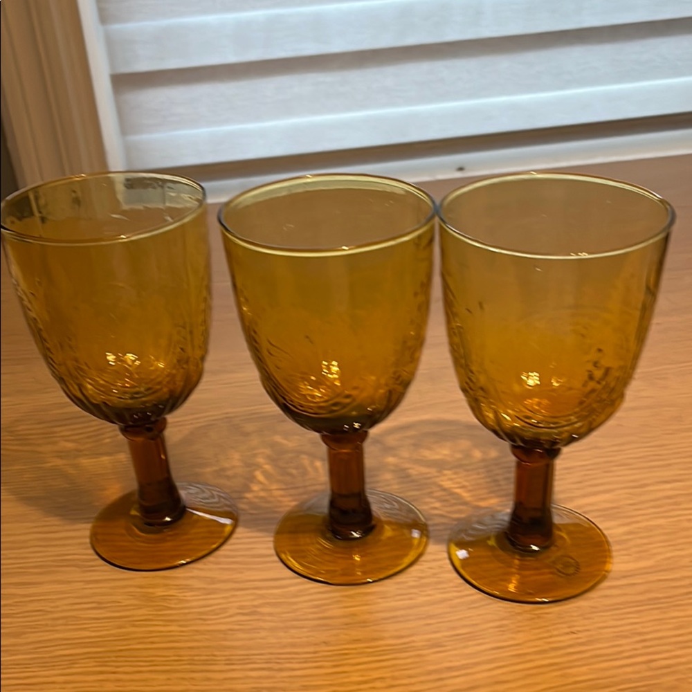Torre & Tagus Amber Goblet Wine Glasses - Set of 3